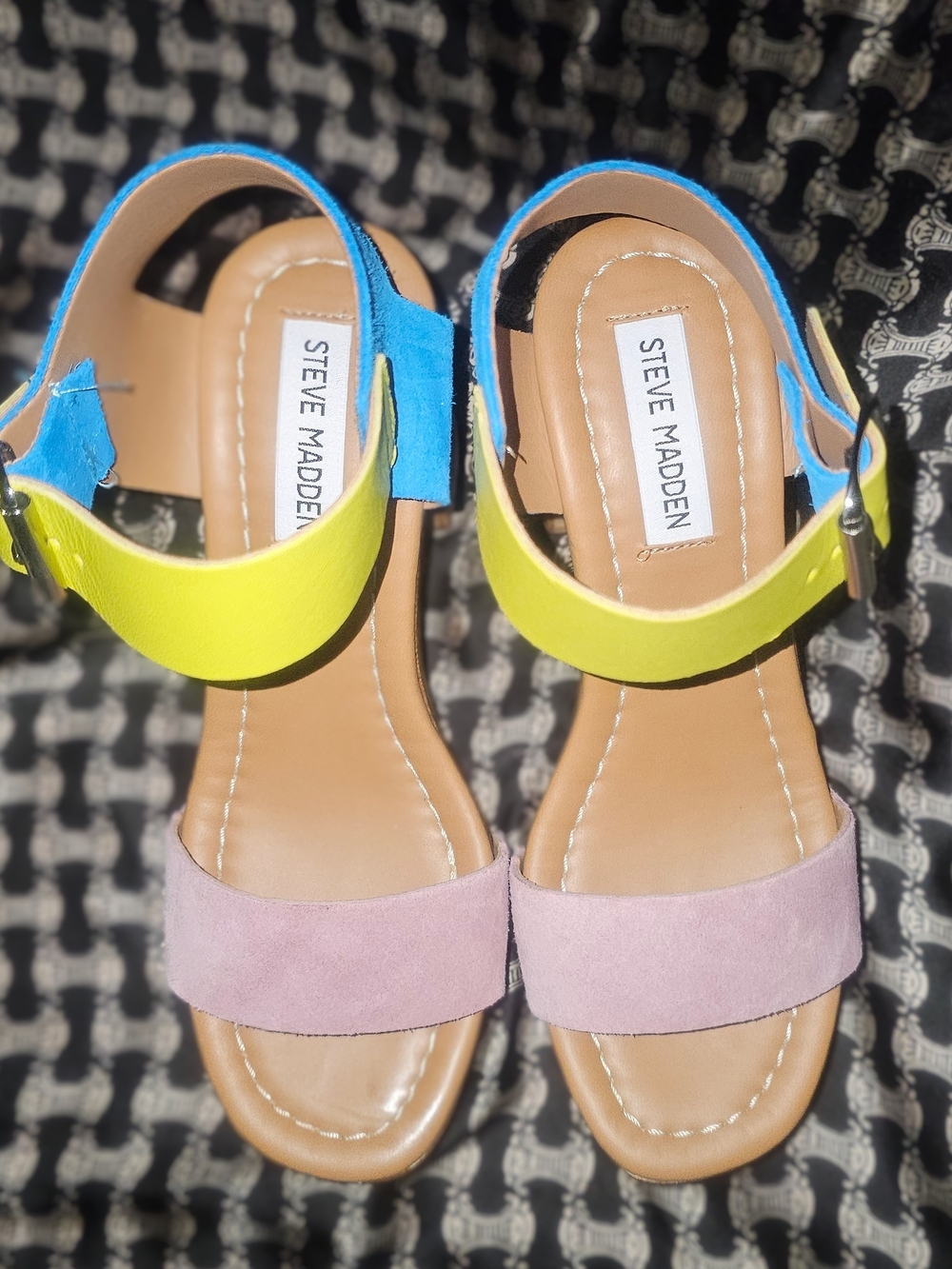 Steve Madden Multicolor Suede Strap Sandals - Pink, Blue & Yellow